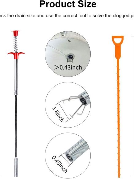 (9 in 1) Drain Clog Remover Tool, [Easy to Use] 34inch Flexible Drain Snake Clog Remover for Sewer, Toilet, Kitchen Sink, Bathroom Tub, Drain Cleaner with Gloves and Floor Drain